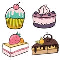 Set of cakes with fruits