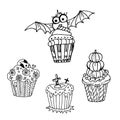 Set of cakes for Halloween. Autumn holidays. Fashion is Vector Illustration