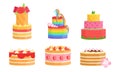 Set of cakes with colorful icing and cream. Vector illustration. Royalty Free Stock Photo