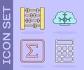 Set Calculator, Abacus, Sigma symbol and Human brain icon. Vector