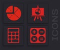 Set Calculator, Graph, schedule, chart, diagram, Chalkboard with diagram and Calculator icon. Vector