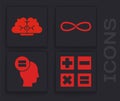 Set Calculator, Human brain, Infinity and Calculation icon. Vector