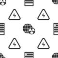 Set Calculator, Planet earth and radiation and High voltage on seamless pattern. Vector Royalty Free Stock Photo