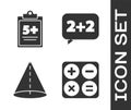 Set Calculator, Test or exam sheet, Geometric figure Cone and Equation solution icon. Vector Royalty Free Stock Photo