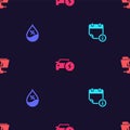 Set Calendar and clock, Water drop percentage, Electric car and FTP folder upload on seamless pattern. Vector