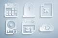 Set Calendar, Delete file document, Hard disk drive HDD sync refresh, Cloud, Tombstone with cross and icon. Vector Royalty Free Stock Photo