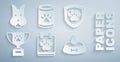 Set Calendar grooming, Animal health insurance, Pet award symbol, food bowl for cat or dog, Canned and Dog icon. Vector