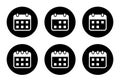 Set of calendar icon vector on black circle. Date sign symbol Royalty Free Stock Photo