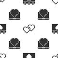 Set Calendar with 8 March, Two Linked Hearts and Online dating app and chat on seamless pattern. Vector Royalty Free Stock Photo