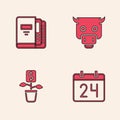 Set Calendar, Office folders, Bull market and Dollar plant icon. Vector Royalty Free Stock Photo