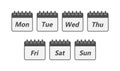 Set of calendar sheets with the name of the day of the week. Vector for websites, applications and creative design Royalty Free Stock Photo