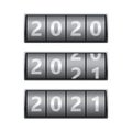 Set of calendar with years- 2020, 2021. Flip board countdown timer with years number. Happy New Year concept. Realistic years