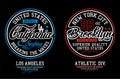 Set California and Brooklyn typography design, united states style, vectors