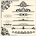 Set of calligraphic design elements of frames, monograms, for printing and labels Royalty Free Stock Photo