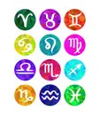 Set of calligraphic zodiac signs, horoscope symbols. Polygonal style