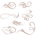 Set of calligraphy flourish art with vintage decorative whorls for design. Vector illustration EPS10