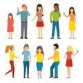 Set of calling mobile business adult people talking phone character vector illustration.