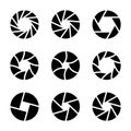 Set of camera shutter icons. Vector camera lens diaphragm on white background Royalty Free Stock Photo