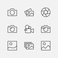 Set of Cameras and photo, vector line icons. Contains symbols of portraits and family photos and much more. Editable