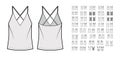 Set of camisole tops, shirts, tanks, blouses technical fashion illustration with wide narrow shoulder straps, fitted