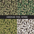 Set of camouflage pixel seamless patterns. Royalty Free Stock Photo