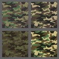 Set of camouflage seamless patterns background. Classic clothing style masking camo repeat print. Green,brown,black Royalty Free Stock Photo