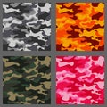 Set of camouflage seamless patterns background. Classic clothing style masking camo repeat print. Green,brown,black Royalty Free Stock Photo