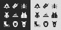 Set Campfire, Walkie talkie, Mosquito, Hunter boots, Wild lion, Rhinoceros, Hippo or Hippopotamus and hat icon. Vector