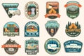 Set of camping badges Logo Patch. Vector illustration. Concept for shirt or logo, print, stamp or tee. Vintage Royalty Free Stock Photo