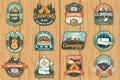 Set of camping badges Logo Patch. Vector illustration. Concept for shirt or logo, print, stamp or tee. Vintage Royalty Free Stock Photo