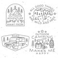 Set of camping badges, patches. Vector. Concept for shirt or logo, print, stamp or tee. Vintage line art design with Royalty Free Stock Photo