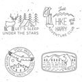 Set of camping badges, patches. Vector. Concept for shirt or logo, print, stamp or tee. Vintage line art design with Royalty Free Stock Photo