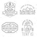 Set of camping badges, patches. Vector illustration. Concept for shirt or logo, print, stamp or tee. Vintage line art Royalty Free Stock Photo