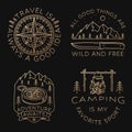 Set of camping badges, patches. Vector illustration. Concept for shirt or logo, print, stamp or tee. Vintage line art Royalty Free Stock Photo