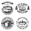 Set of camping badges, patches. Vector illustration. Concept for shirt or logo, print, stamp or tee. Vintage typography Royalty Free Stock Photo