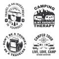 Set of camping badges, patches. Vector illustration. Concept for shirt or logo, print, stamp or tee. Vintage typography Royalty Free Stock Photo