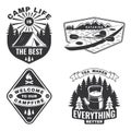 Set of camping badges, patches. Vector illustration Concept for shirt or logo, print, stamp or tee. Vintage typography Royalty Free Stock Photo