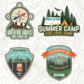 Set of camping badges, patches. Vector illustration. Concept for shirt or logo, print, stamp or tee. Vintage typography Royalty Free Stock Photo