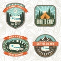 Set of camping badges, patches. Vector illustration. Concept for shirt or logo, print, stamp or tee. Vintage typography Royalty Free Stock Photo