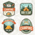 Set of camping badges. Vector Patch or sticker. Concept for shirt or logo, print, stamp or tee. Vintage typography Royalty Free Stock Photo