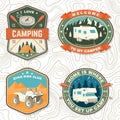 Set of camping badges. Vector Patch or sticker. Concept for shirt or logo, print, stamp or tee. Vintage typography Royalty Free Stock Photo