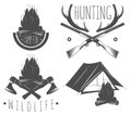 Set of camping elements, wildlife, outdoors, and hunting adventure