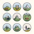 Set of camping and hiking icons in flat style. Vector illustration Royalty Free Stock Photo