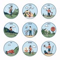 Set of camping and hiking icons. Vector illustration in flat style Royalty Free Stock Photo