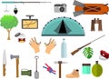 Set of camping icons, vector flat elements. Royalty Free Stock Photo