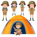 Set of camping kids cartoon character Royalty Free Stock Photo