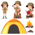 Set of camping kids cartoon character Royalty Free Stock Photo