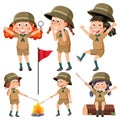 Set of camping kids cartoon character Royalty Free Stock Photo