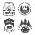 Set of camping related typographic quote for sticker, badges, patches . Vector illustration. Concept for shirt or logo Royalty Free Stock Photo