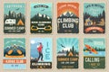 Set Of Camping Retro Posters. Vector. Concept For Patch, Shirt, Print, Stamp Or Tee. Vintage Typography Design With